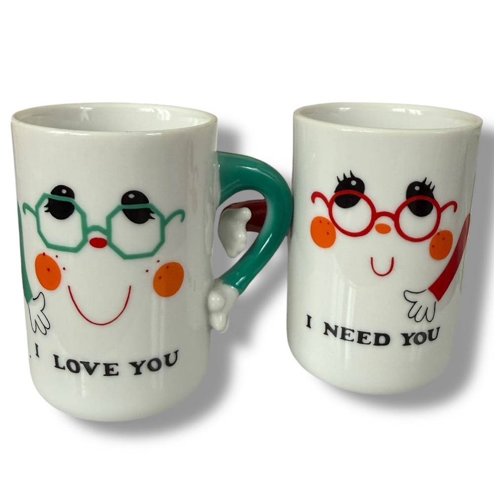 Vtg 70s I Love You / I Need You Couple Arms Linked Cup Papel Mugs Japan wedding